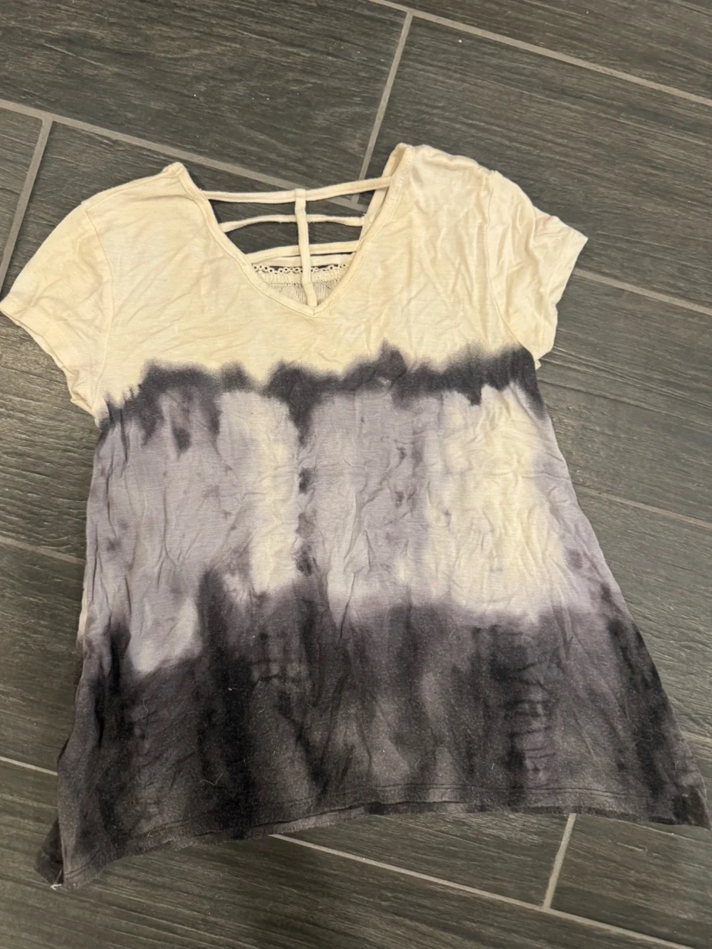 Justice Girls Cream and Black Tie-Dye Short Sleeve Top
